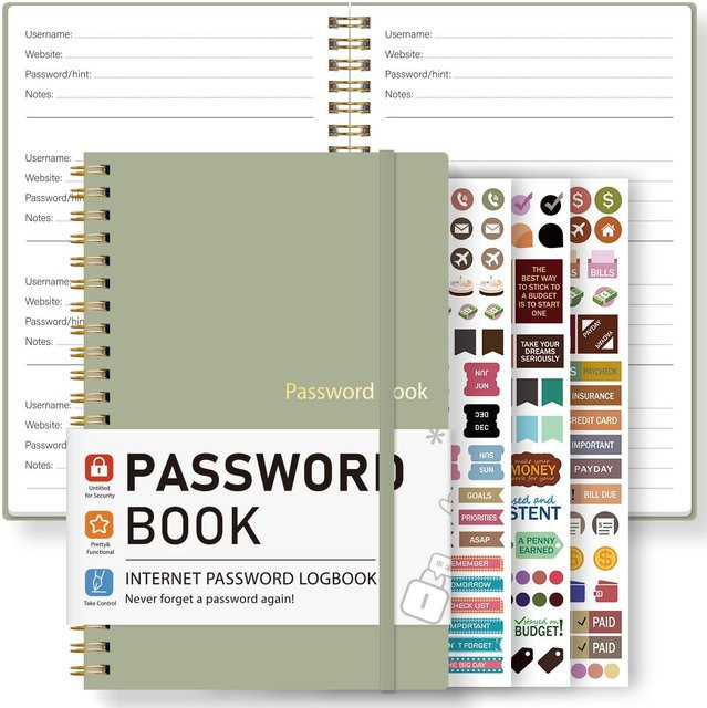 Binchi Outdoor Product Passwortbuch A5 in Grün mit Spiralbindung, Hardcover und elastischem Verschluss - Bild 1