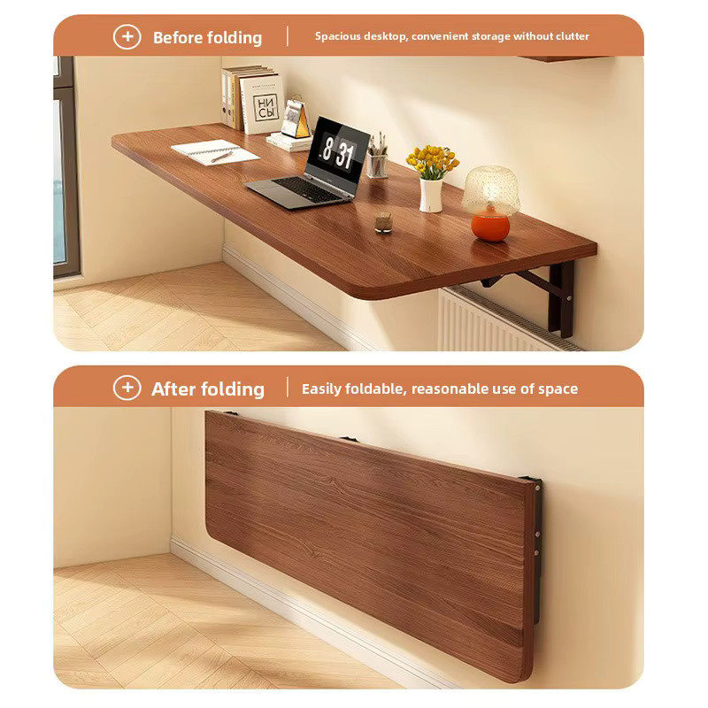 MOYU Wandmontierter Klapptisch in Walnuss Braun, Platzsparender Schreibtisch mit Metallrahmen für dein Home-Office - Bild 2