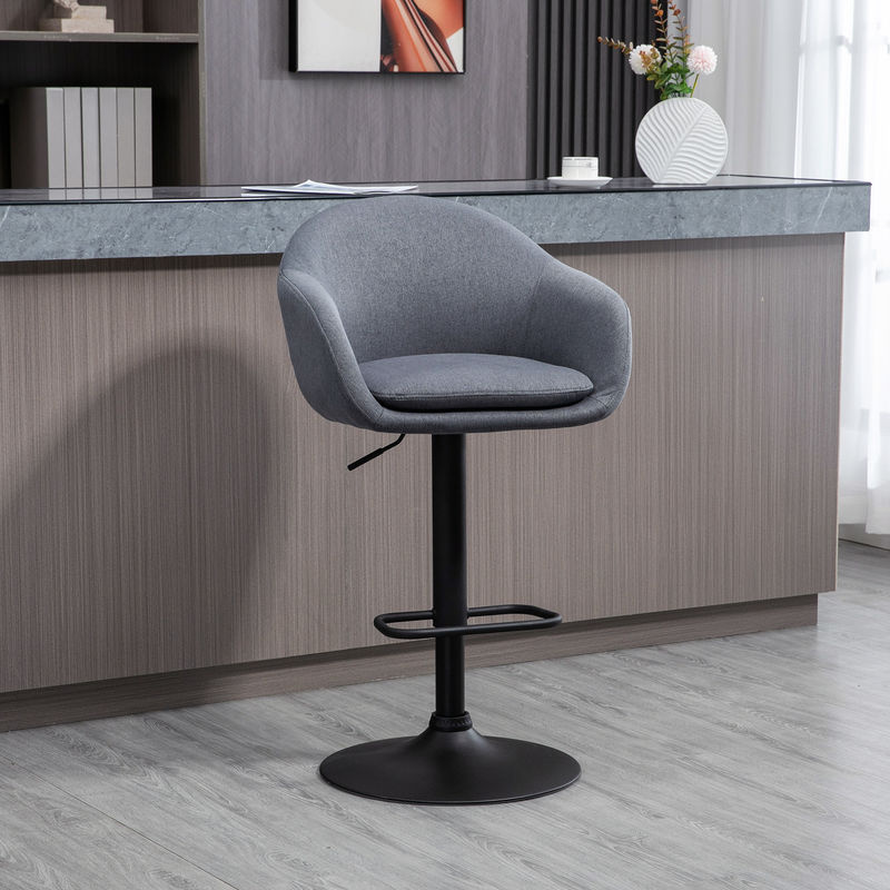 HOMCOM Barhocker höhenverstellbar mit Lehne und Fußstütze in Grau mit Leinenoptik, B/T/H: 54 x 54 x 112 cm - Bild 2