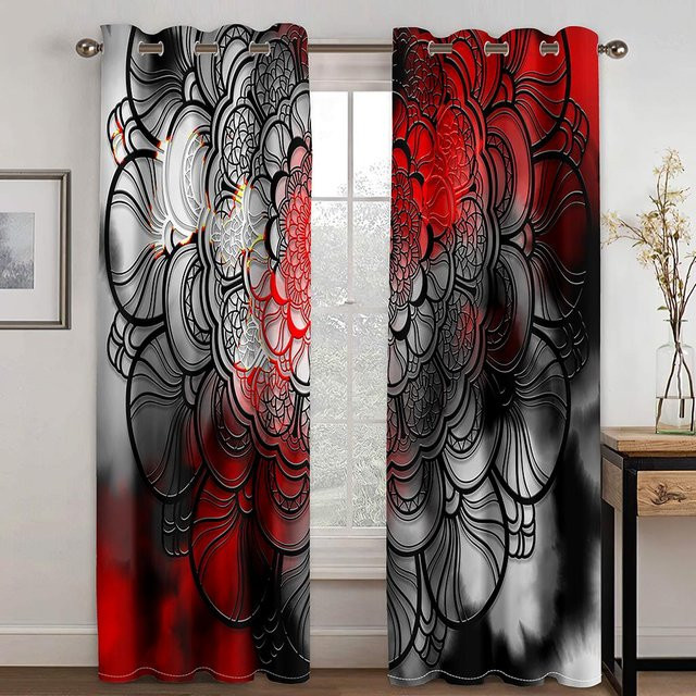Yiran Furniture Verdunkelungsvorhänge mit 3D-Rosenmotiv, 2er-Set mit Ösen, Mehrfarbig, Breite: 100 cm, Höhe: 220 cm - Bild 1