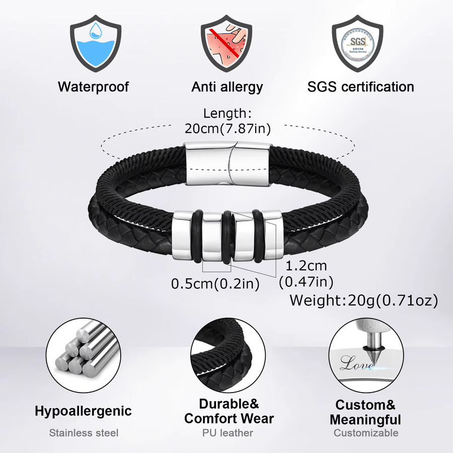 Vnox Armbänder, Edelstahl, Perle, Herren - Bild 3