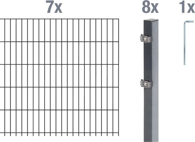 Metallzaun Grund-Set Doppelstabmatte aus Stahl, anthrazit beschichtet, B: 7 m, H: 0,8 m, T: 2 m - Bild 1