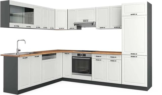 Vicco R-Line Eckküche Landhaus Stil in Weiß Strukturiert und Anthrazit mit Eiche Optik B/T/H: 227 x 287 x 207 cm - Bild 1