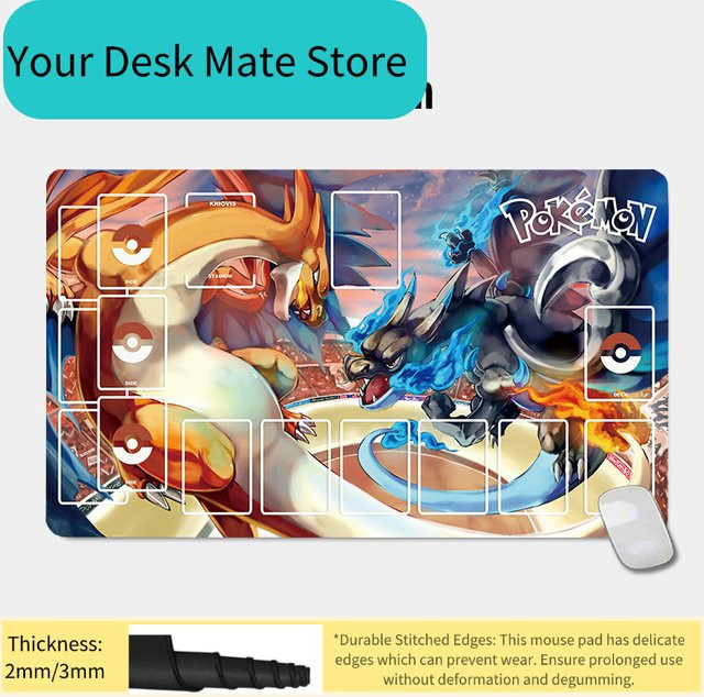 Potdemiel Pokémon Glurak vs Mega Glurak X TCG Spielmatte, Rutschfeste Sammelkartenspiel-Matte - Bild 1
