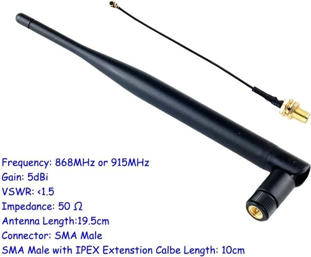 wishiot LoRaWAN Meshtastic Omnidirektionale Antenne 868 MHz/915 MHz mit SMA-Stecker und Kabel, Schwarz, 1/2/4 Set - Bild 1