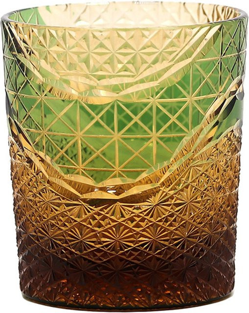 Edo Kiriko Handgeschliffenes Rocks Glass Yiran Furniture Whiskey Tumbler mit floralem Chrysanthemen-Design in Beige, 240 ml - Bild 1