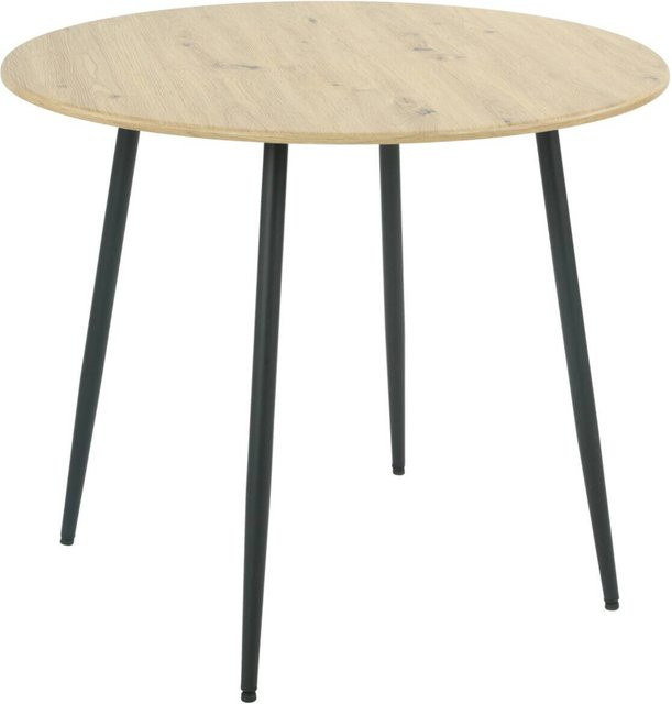 Runder Esstisch Hela in Eiche Nachbildung und Schwarz mit Metallgestell, Durchmesser: 90 cm, Höhe: 76 cm - Bild 1