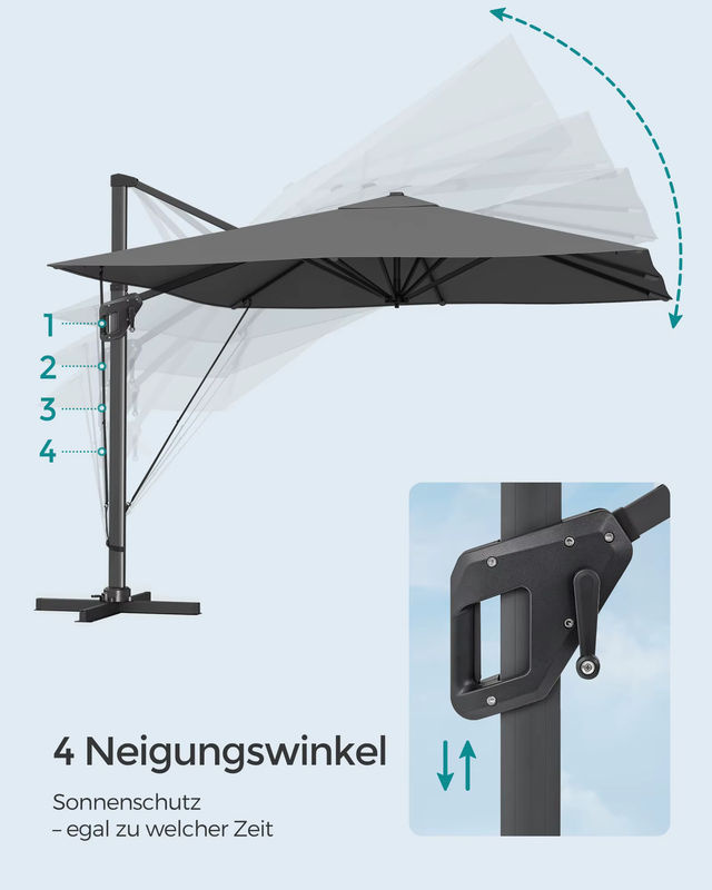 SONGMICS Sonnenschirm in Grau mit Ständer, 360 Grad drehbar, UPF 50+ und Polyester-Bespannung, B/T/H: 290 x 290 x 253 cm - Bild 5