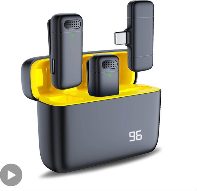 AyeBeau Kabelloses Dual-Lavalier-Mikrofon in Schwarz für iPhone, Android und PC - Bild 1