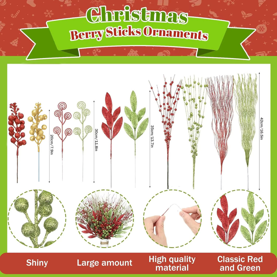 MENGHAO 16-teiliges Set Künstliche Beeren-Bouquets als Weihnachts- und Silvesterdekoration in Mehrfarbig - Bild 6