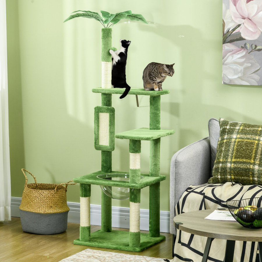 PawHut Katzenbaum in Grün mit Hängematte, Spielzeug und Plüschbezug, H x B x T: 142 x 49 x 49 cm - Bild 2
