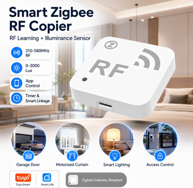 Tuya Zigbee RF Kopierer Smarte Drahtlose Fernbedienung in Weiß für Garagentor-Toröffner und Vorhangsteuerung - Bild 1