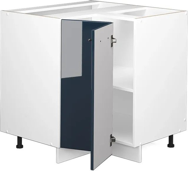 Vicco Eckunterschrank Fame-Line Hochglanz Weiß Dunkelblau mit Arbeitsplatte Eiche Höhe: 87 cm - Bild 2
