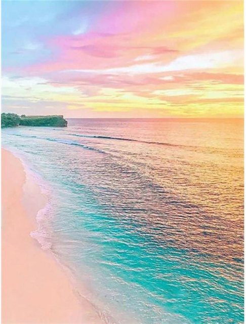 FIYO Diamond Painting Landschaft Sonnenuntergang am Meer, Mosaik Stickerei Set in Rosa und Multicolour, B/H: 50 x 70 cm - Bild 1