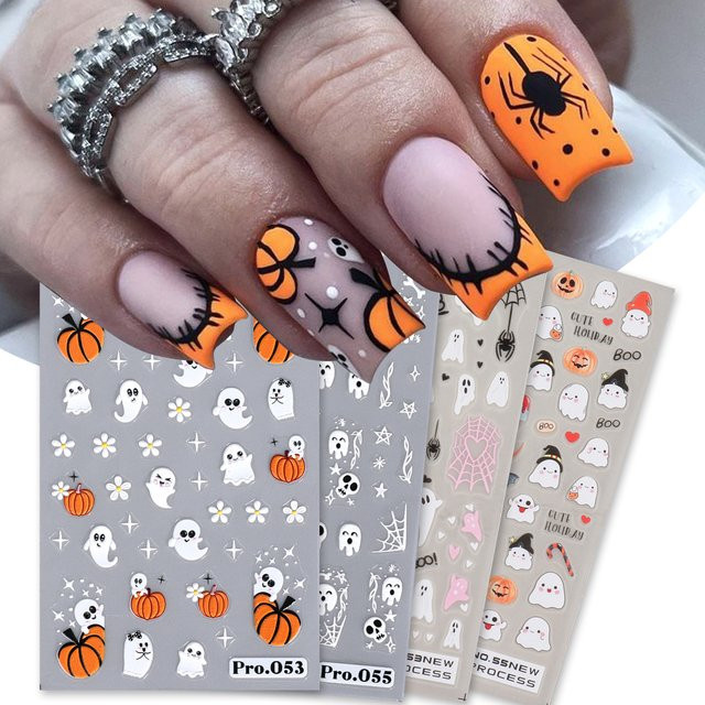 SWEET TREND Nagelaufkleber Halloween Geist Kürbis Matt, 4 Stück, Unisex - Bild 1
