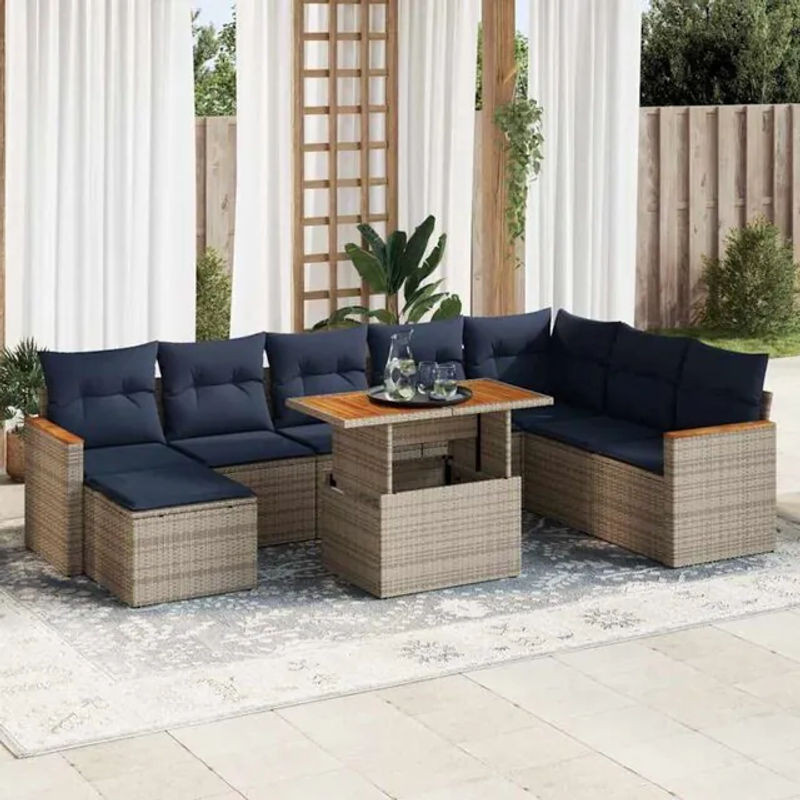 9-teilige moderne Garten-Sofagarnitur aus grauem Poly-Rattan mit Kissen von vidaxl - Bild 1
