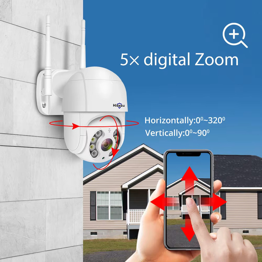 Hiseeu PTZ Wi-Fi IP-Außenkamera Speed Dome mit 5-fachem digitalem Zoom in Weiß - Bild 2