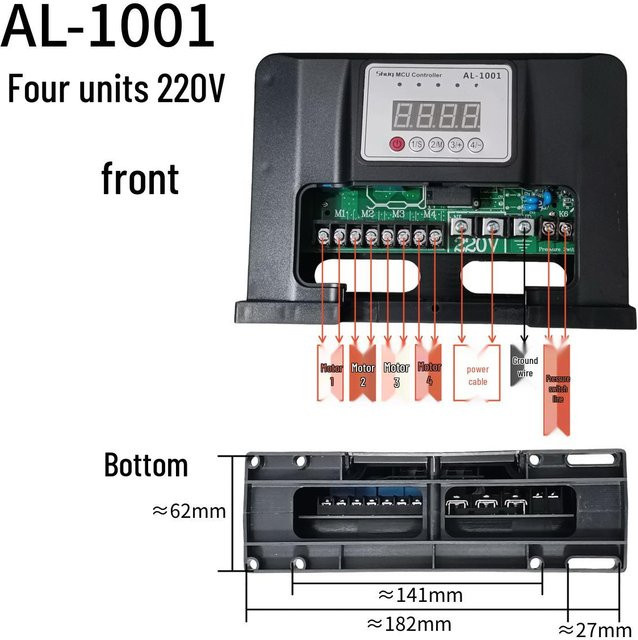 GearUp AutoMoto Ölfreier Luftkompressor-Regler AL-1001 Four-Unit in Schwarz mit Hochleistungsmotorschutz und verzögertem Start 220V - Bild 1