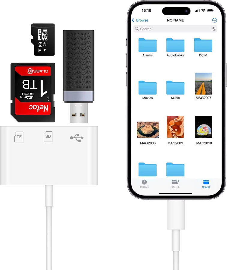 Huaxunyuan 3-in-1 Lightning SD-Kartenleser und Micro-SD-Adapter für iPhone 14 13 12 11 in Weiß - Bild 2
