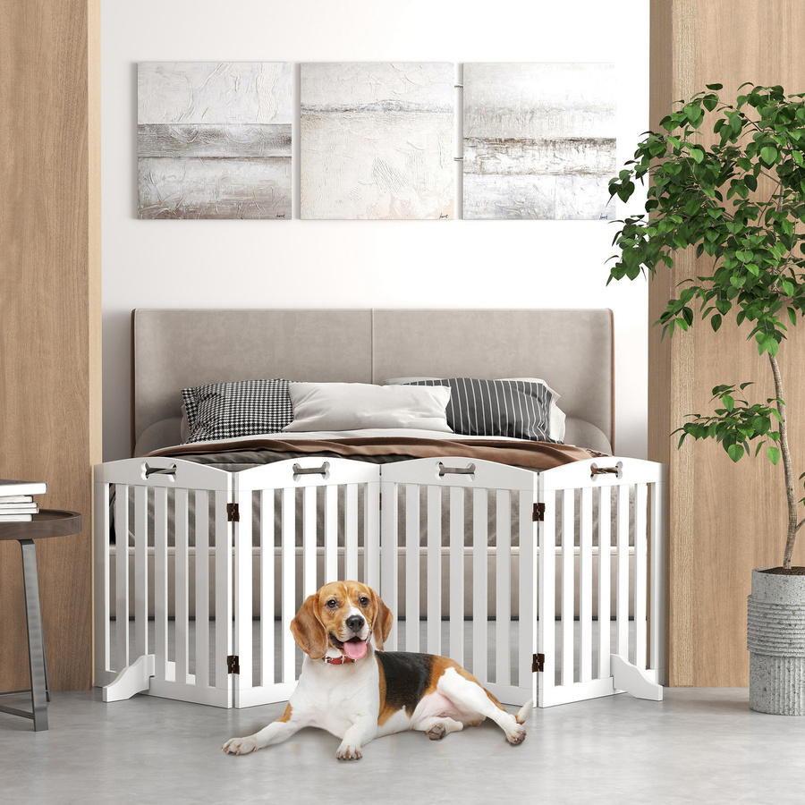 PawHut Hundegitter 4-teilig aus MDF Weiß B/H/T: 207,5 x 61 x 30 cm - Bild 2