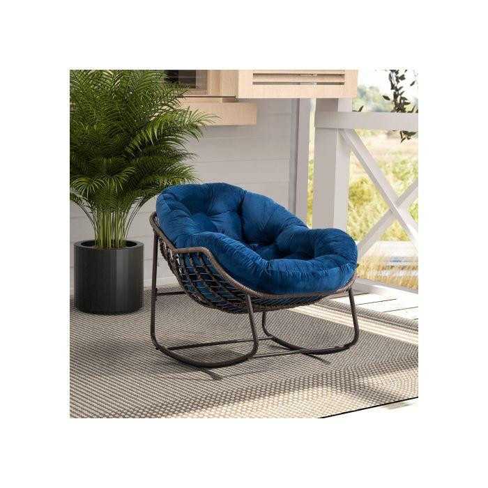 MUVOE Outdoor-Schaukelstuhl mit Rückenlehne und Armlehnen aus synthetischem Rattan und Stahlrahmen in Blau - Bild 2