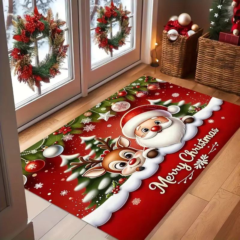 VIKAMA Weihnachtliche Fußmatte mit Weihnachtsmann- und Elchmuster in Multicolor zur Weihnachtsdekoration für deinen Eingangsbereich - Bild 2