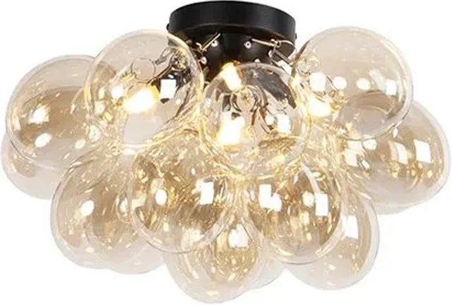 QAZQA Design Deckenleuchte Uvas im Art-Deco-Stil mit 4 Braunglas-Kapseln, Schwarz und Messing, dimmbar - Bild 1