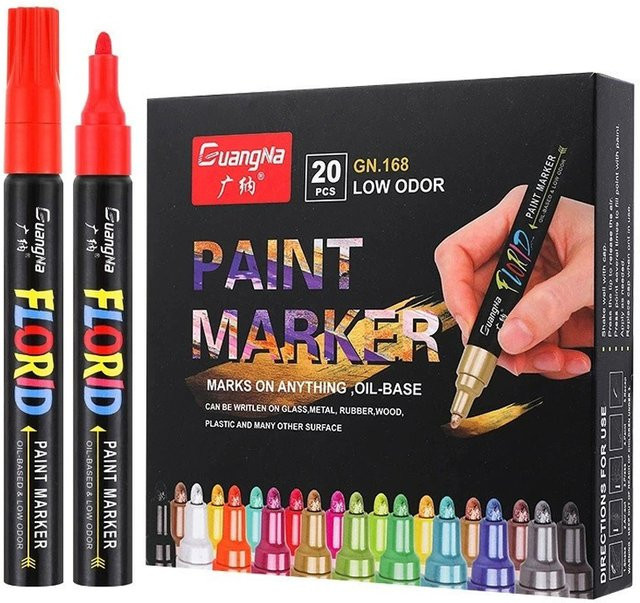 Permanent-Marker-Set mit 20 Metallic-Farben, wasserfeste Stifte für Metall, Gummi und Stoff, Bullet-Spitze, Multicolour - Bild 1
