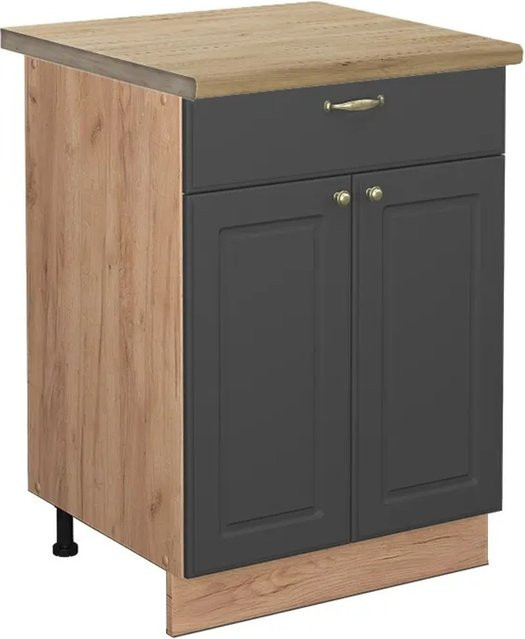 Vicco Küchenunterschrank Fame-Line in Anthrazit-Gold und Eiche mit Schublade, Breite: 60 cm - Bild 1