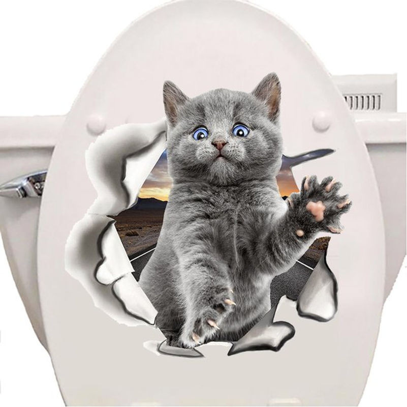 Wasserdichter 3D Katzen Wandaufkleber von BRUP in Blau und Grau zur Badezimmer Dekoration aus PVC Vinyl - Bild 1