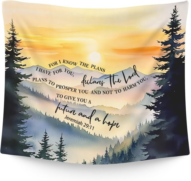 Christlicher Wandteppich mit Bibelvers Seine Gnade ist genug und floralem Wildblumen-Design von JMG Household Supplies, B/H: 70 x 100 cm, Mehrfarbig - Bild 1