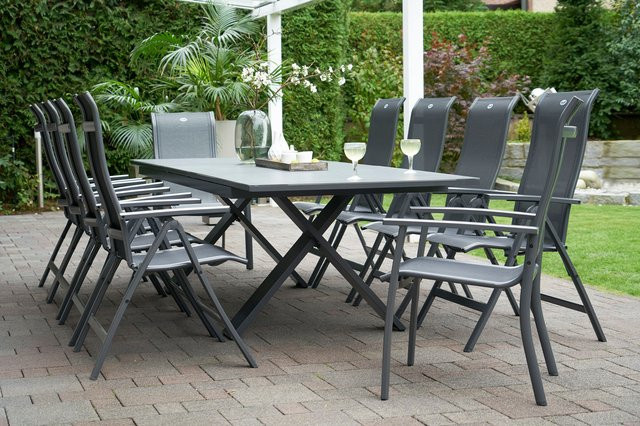 Hartman Garten-Essgruppe Xanadu / Alice Comfort in Xerix/Anthrazit aus Aluminium und Glaskeramik mit 2 Stapelsesseln, 8 Klappstühlen und ausziehbarer rechteckiger Tischplatte B/T/H: 220 x 100 cm bis 280 x 100 cm - Bild 1