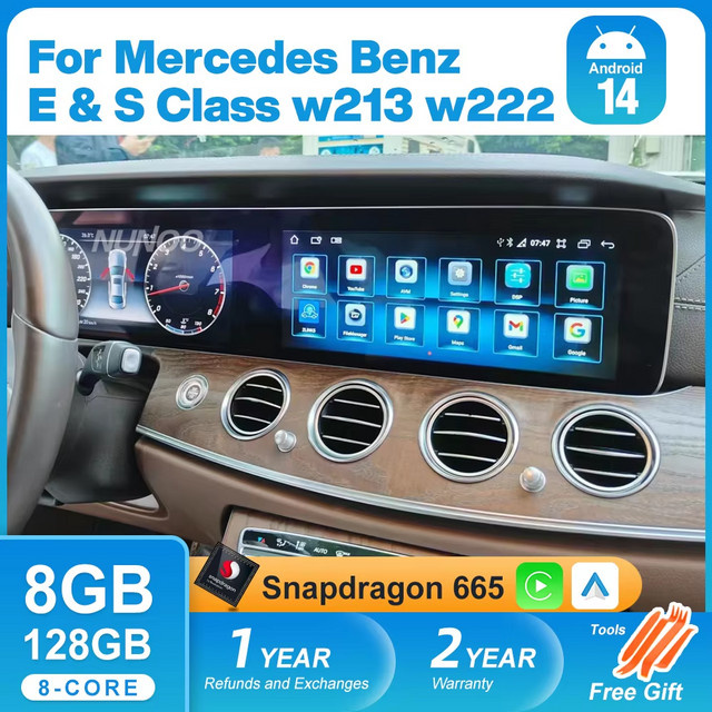 Nunoo Autoradio-Bildschirm mit Multimedia-Navigation und Qualcomm CarPlay für Benz W213 W222, Schwarz - Bild 1