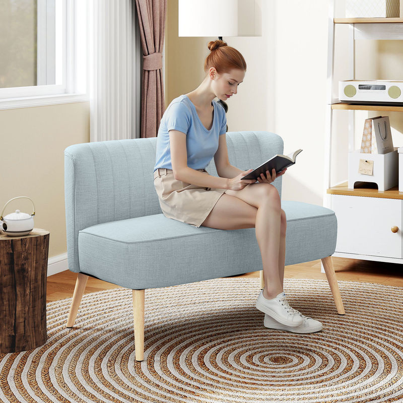 HOMCOM 2 Sitzer Sofa Modernes Polstersofa in Leinen-Optik mit Vollholzrahmen, Hellblau, B/T/H: 117 x 56,5 x 77 cm - Bild 2