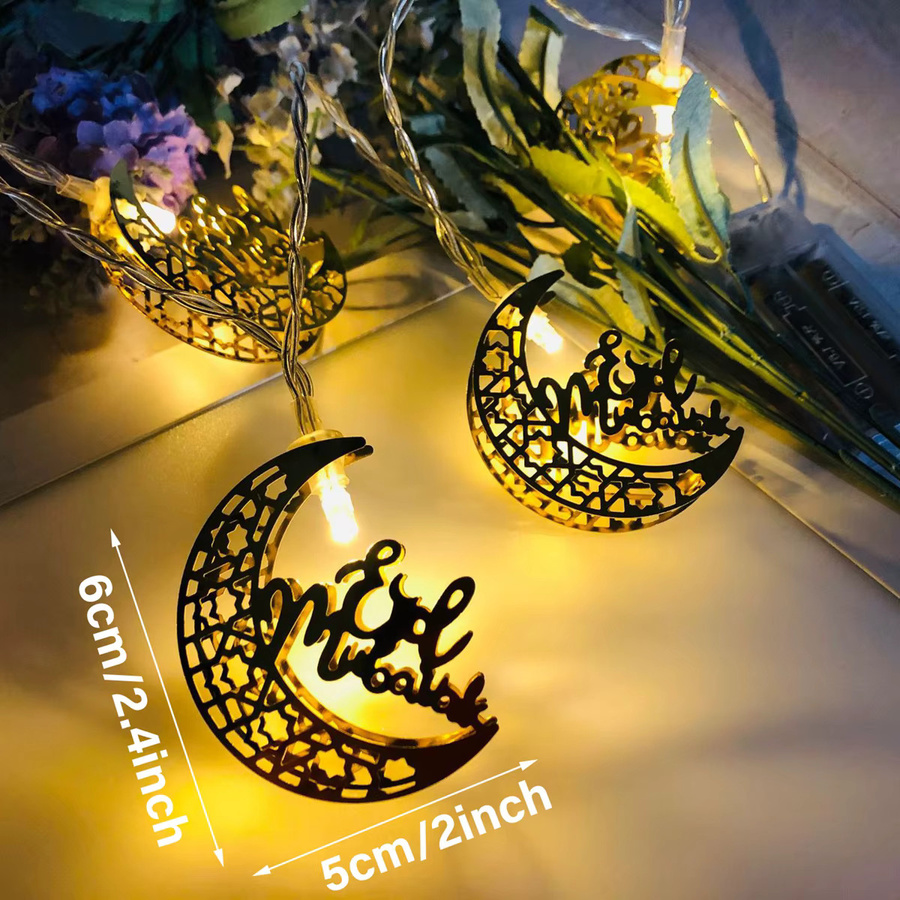 LED String Licht mit Mond und Sternen in Gold/Messing für Ramadan und Eid Mubarak Dekoration, warmweißes Licht, batteriebetrieben - Bild 3