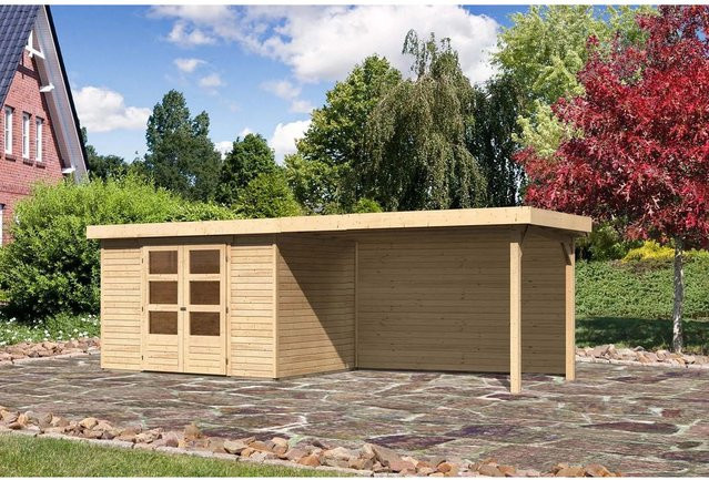 Karibu Holz-Gartenhaus Boras Natur mit Flachdach und modernem Design, Farbe: Braun, B/T/H: 298 x 213 x 211 cm - Bild 1