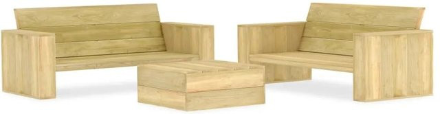 vidaXL 3-tlg Garten-Lounge-Set aus imprägniertem Kiefernholz in Braun mit 2-Sitzer-Sofa, Couchtisch und Kissen - Bild 1