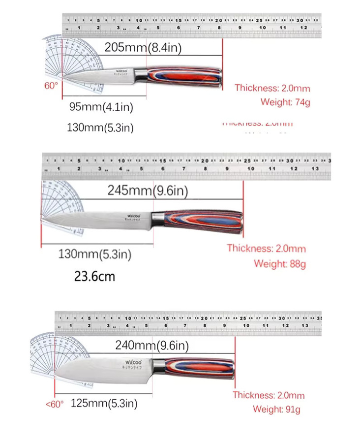 WXCOO Damaskus Küchenmesser Set mit Santoku und Schälmesser zum Schneiden von Obst, Gemüse und Fleisch - Bild 6