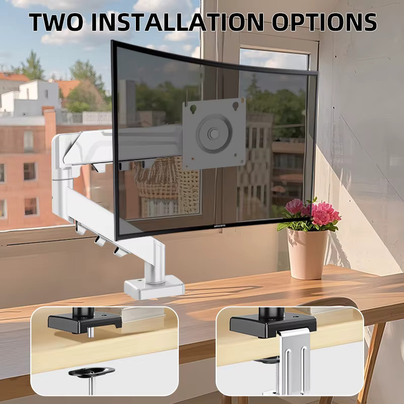 BEISHI Universal-Monitorständer in Weiß, ergonomische Monitorarm-Schreibtischhalterung für 13–32 Zoll Bildschirme mit Klemmvorrichtung - Bild 2