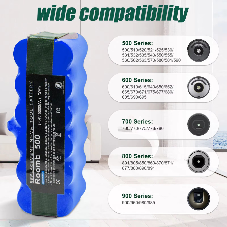 Turpow Li-Ionen-Akku 5000mAh für iRobot Roomba 500 600 700 800 Serie, 14,4V, Blau - Bild 5