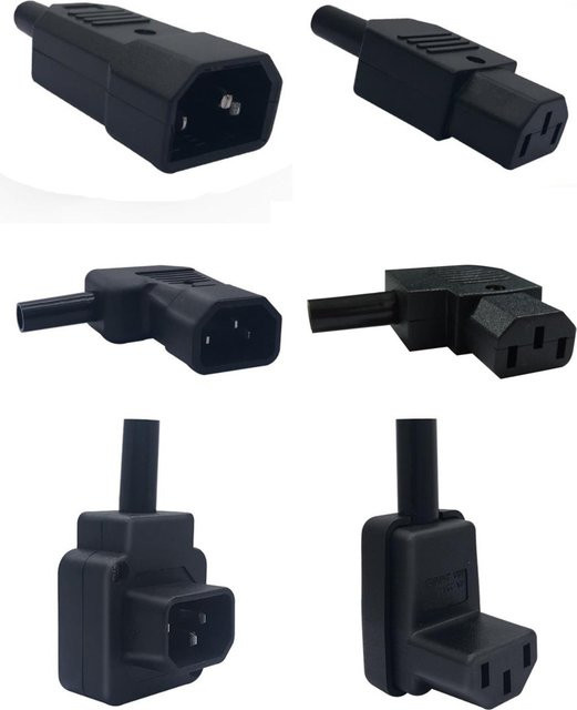 USBO Industrie-Stecker und Buchse IEC320-C13/C14 aus Kupfer in Schwarz mit gerader oder Ellbogenform, 10A 250V - Bild 1