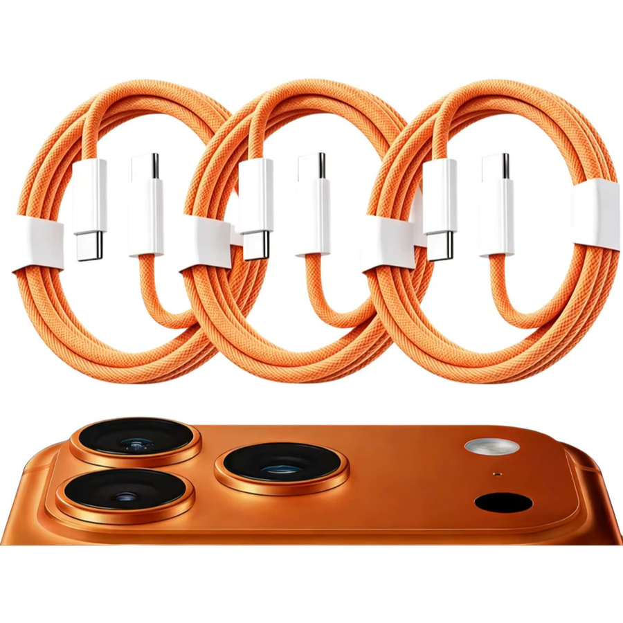 3er-Set Resbyer USB-C auf Typ-C Schnellladekabel 60W, geflochtenes Datenkabel in Orange/Multicolour für iPhone, Huawei, Xiaomi und Samsung - Bild 4
