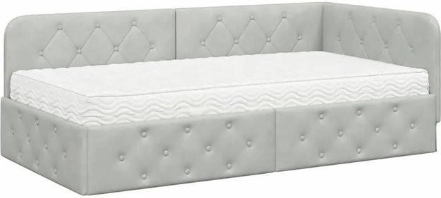 vidaXL Eckbettgestell mit Matratze in Hellgrau aus Samt, B/T/H: 90 x 200 x 84 cm - Bild 1