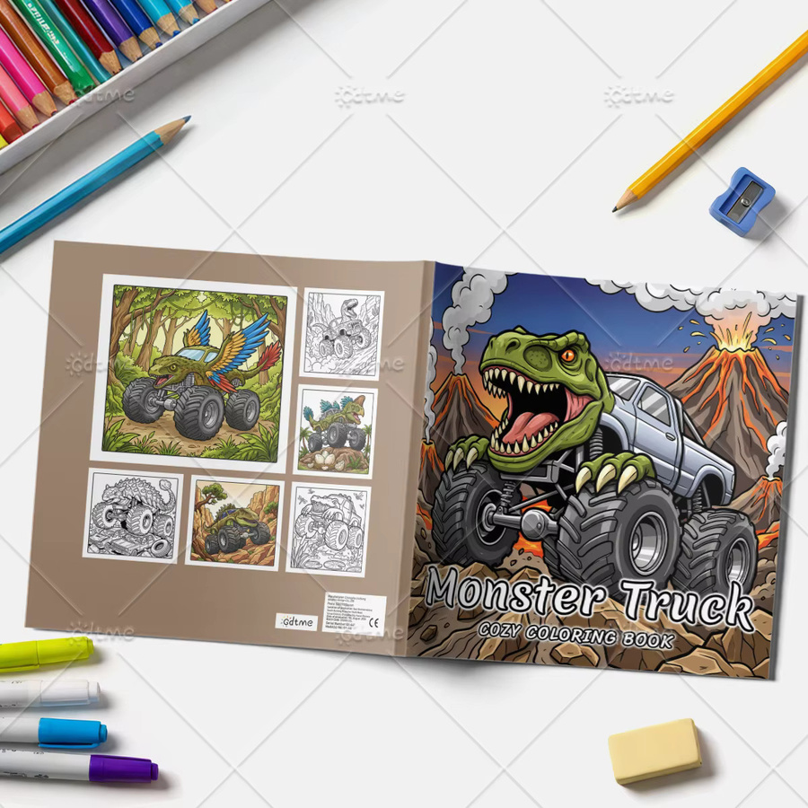 GDTME Monster Truck Dinosaurier Abenteuer Malbuch für Erwachsene - Bild 3