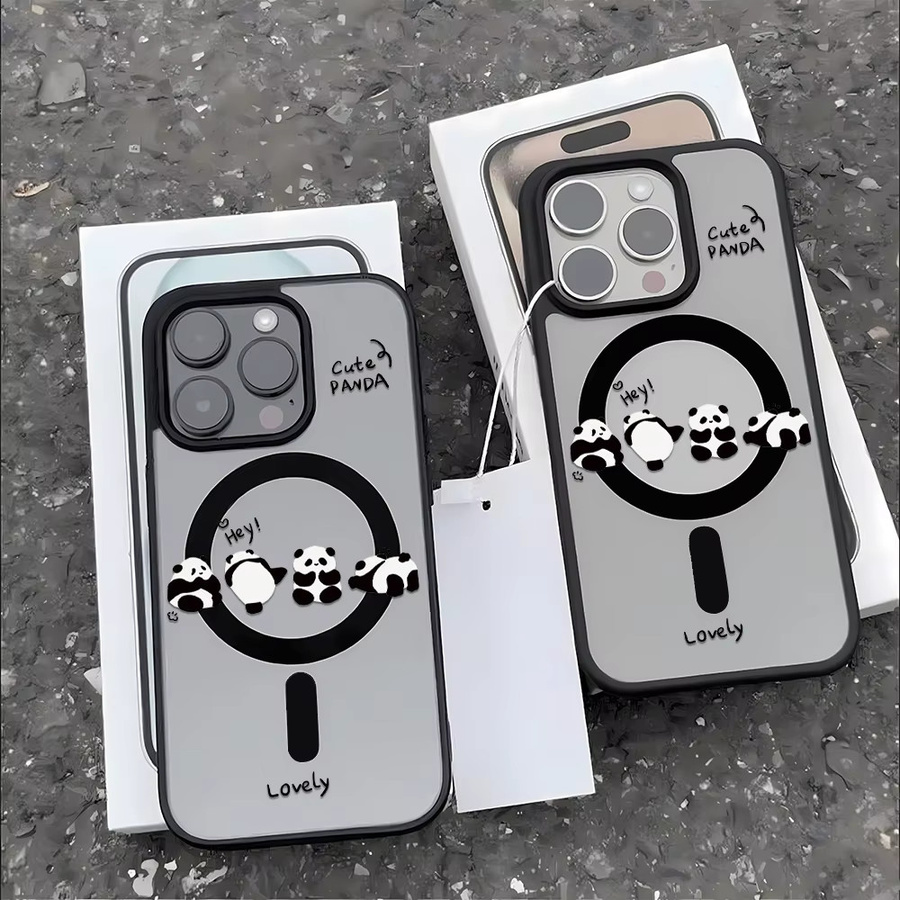 Caynes Panda Magnetische Transparente Handyhülle aus Acryl für iPhone 11 12 13 14 15 16 17 Pro Max Air Stoßfeste Schutzhülle - Bild 1