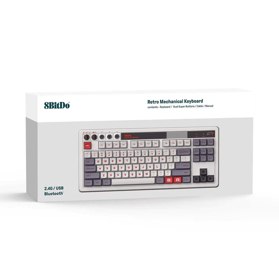 8Bitdo Retro mechanische Gaming-Tastatur mit 87 Tasten, Bluetooth, 2,4G und USB-C, Hot-Swap, Grau - Bild 1