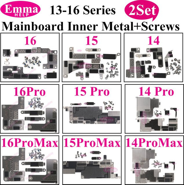 EmmaHelp 2er-Set interne Hauptplatinen-Eisenplattenschrauben für iPhone 16 15 14 13 Pro Max Akku-LCD-Anschluss-Fixierungsschild in Silber - Bild 1