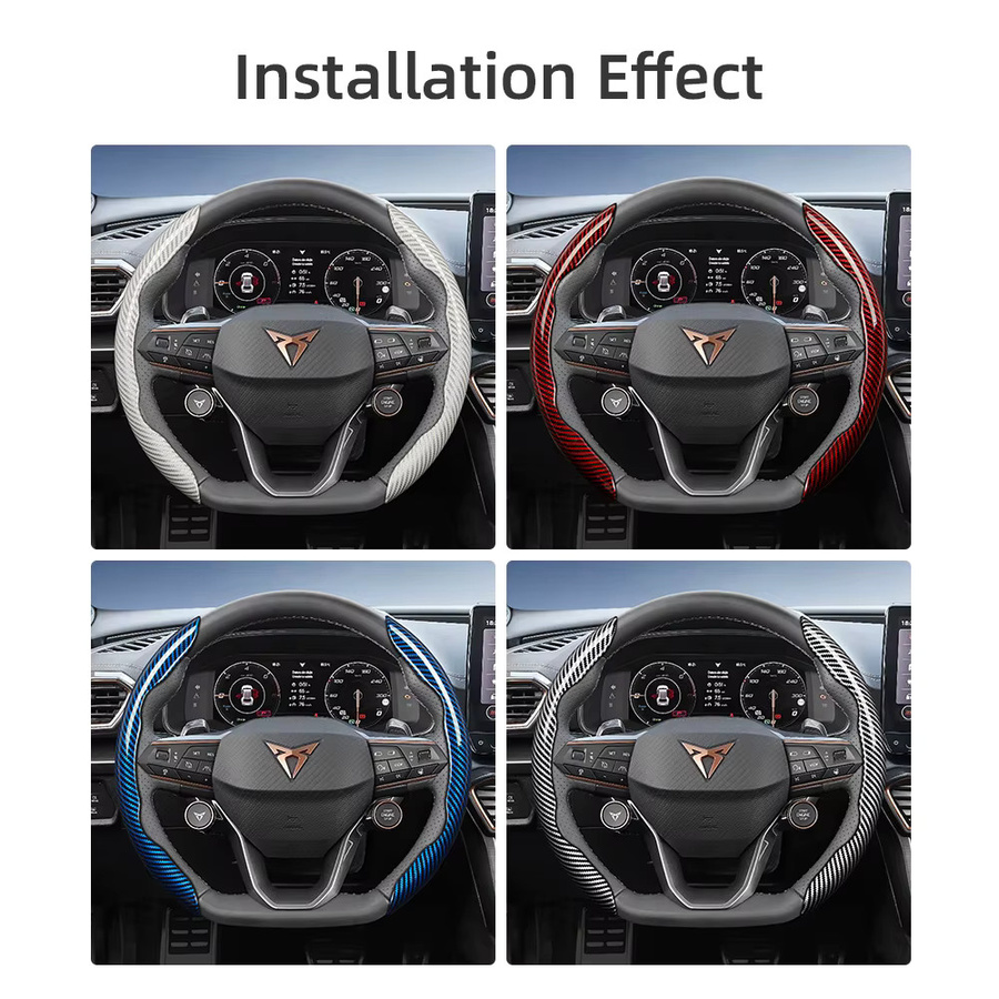 Hocasen Lenkradbezug in Carbonfaser-Textur für Cupra Modelle in Schwarz mit segmentiertem Schnellverschluss-Design - Bild 2