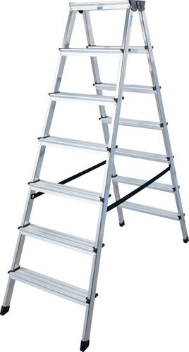 Krause Stufen-Doppelleiter Monto aus Aluminium in Silber mit 14 Stufen - Bild 1