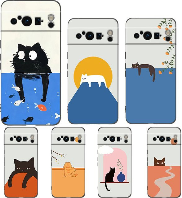 Stoßfeste Katzen-Handyhülle aus weichem TPU für Google Pixel 10, 9, 8, 7, 6 Pro XL und weitere Modelle in Schwarz und Multicolour - Bild 1